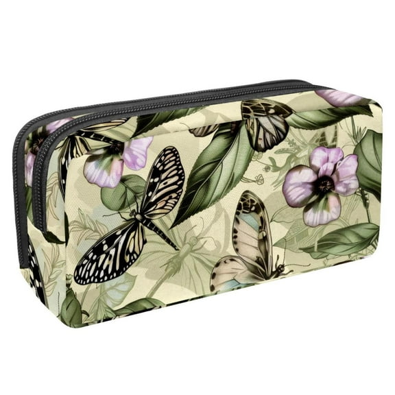 MUOOUM Pencil Case, Blooming Flower Butterfly Pattern Large Capacity Pencil Pouch Stationery Pen Bag