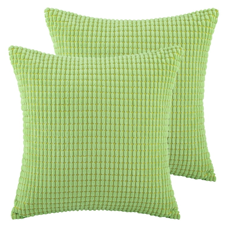 Soft Corduroy Corn Striped Velvet Series Decorative Throw Pillow, 18 x  18, Yellow Green, 2 Pack