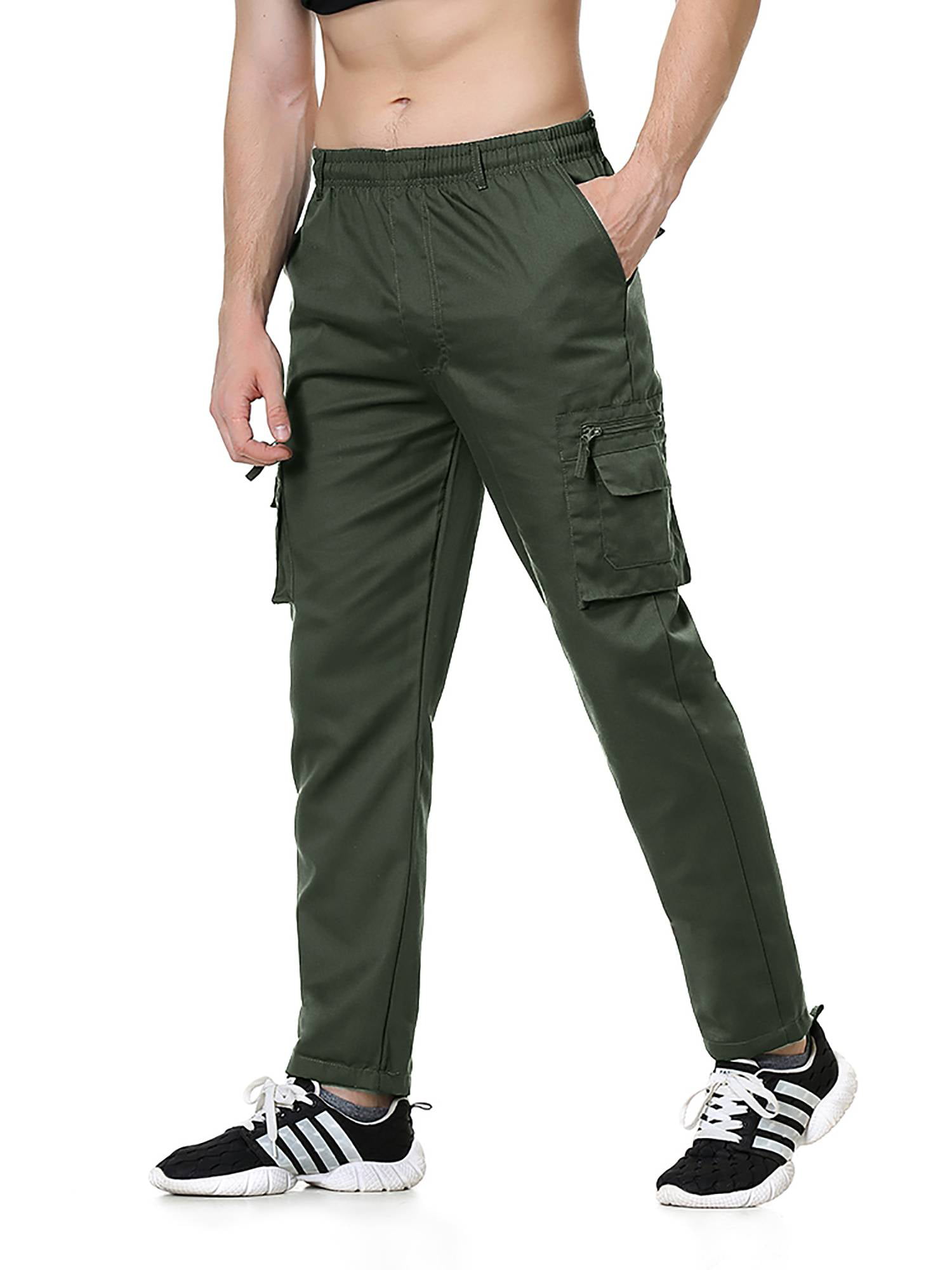 SELX Men Comfy Multi Pockets Solid Straight-Fit Cargo Work Pants