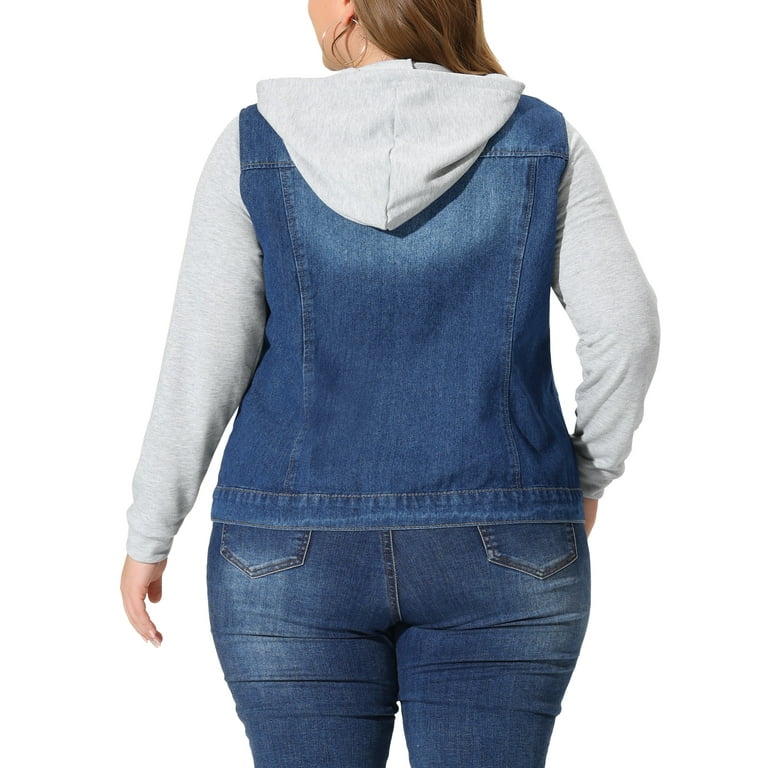 Unique Bargains Women s Plus Size Jean Drawstring Hood Denim