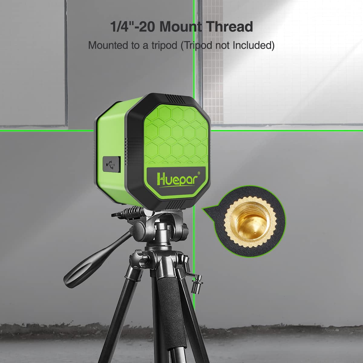 Huepar Green Beam Cross Line Laser Level Self-Leveling Laser Level Tools with Rechargeable Li-ion Battery