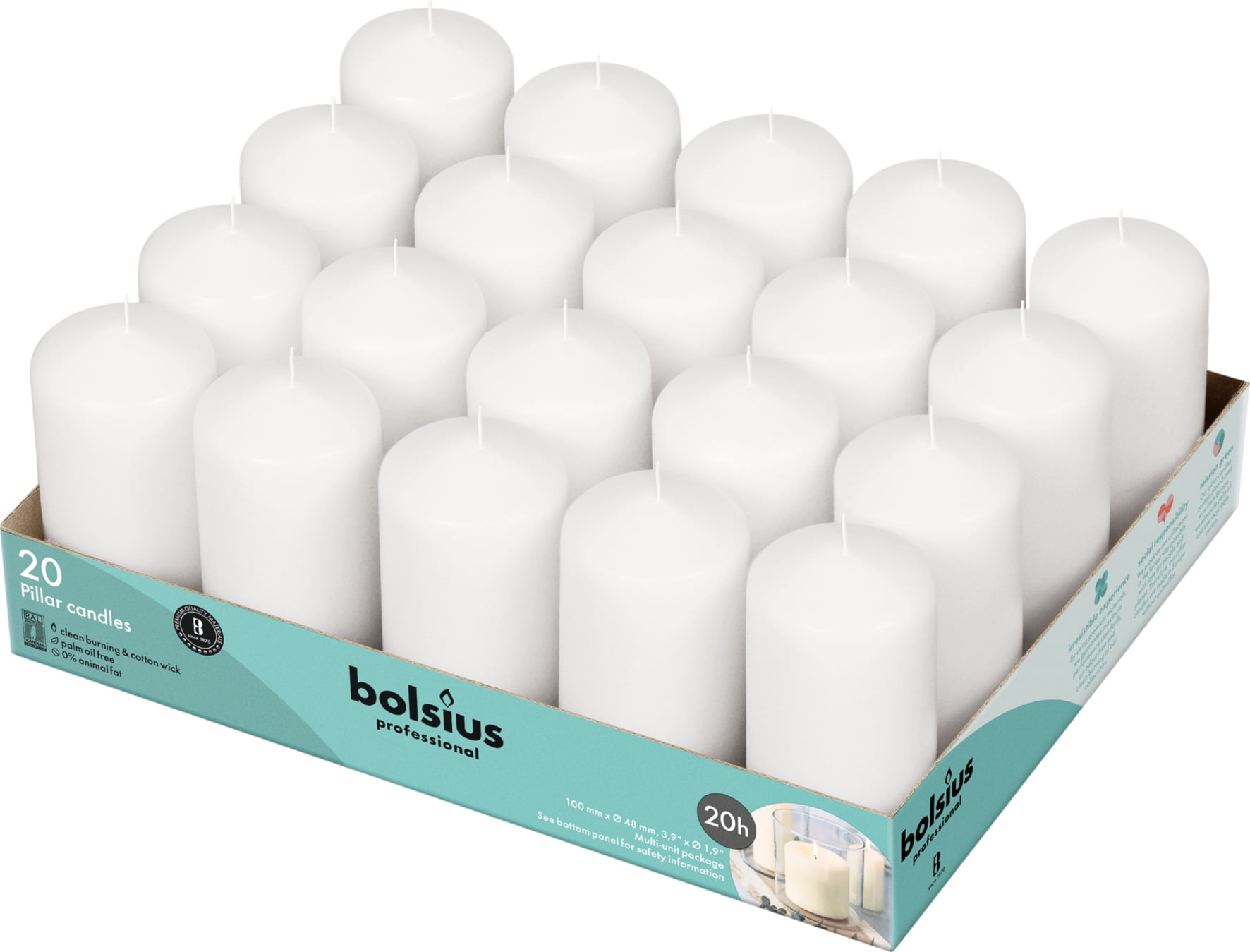 Bolsius 2 X 4" White Pillar Candles Set Of 20 Unscented Long Burning