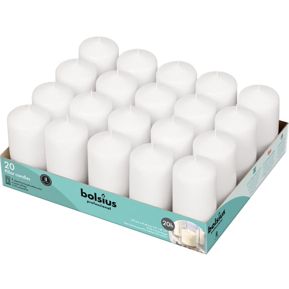Bolsius 2 X 4" White Pillar Candles Set Of 20 - Unscented Long Burning Dripless Smokeless Candles for Wedding Spa Home Party Decor