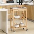 thumbnail image 2 of HOMCOM Bamboo Kitchen Cart, Rollig Kitchen Island with Stainless Steel Top, 2 of 10
