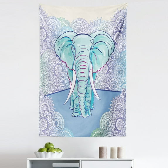 Animal Tapestry, Flowers Oval Motifs and Giant Animal Watercolor Design with Ombre Effect, Fabric Wall Hanging Decor for Bedroom Living Room Dorm, 5 Sizes, Multicolor, by Ambesonne