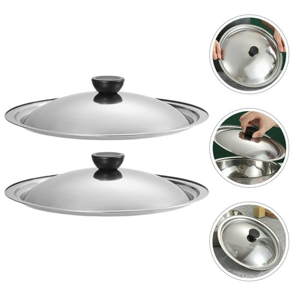 Soimiss 2Pcs Universal Stainless Steel Pot Lid Replacement with Bakelite Handle Kitchen Accessory