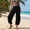 c01Black, variant on Palazzo Harem Pants Women with Pockets Elastic Waist Pleated Wide Leg Cropped Pants Loose Adjustable Drawstring Side Slit Lounge Pants Blue XXL