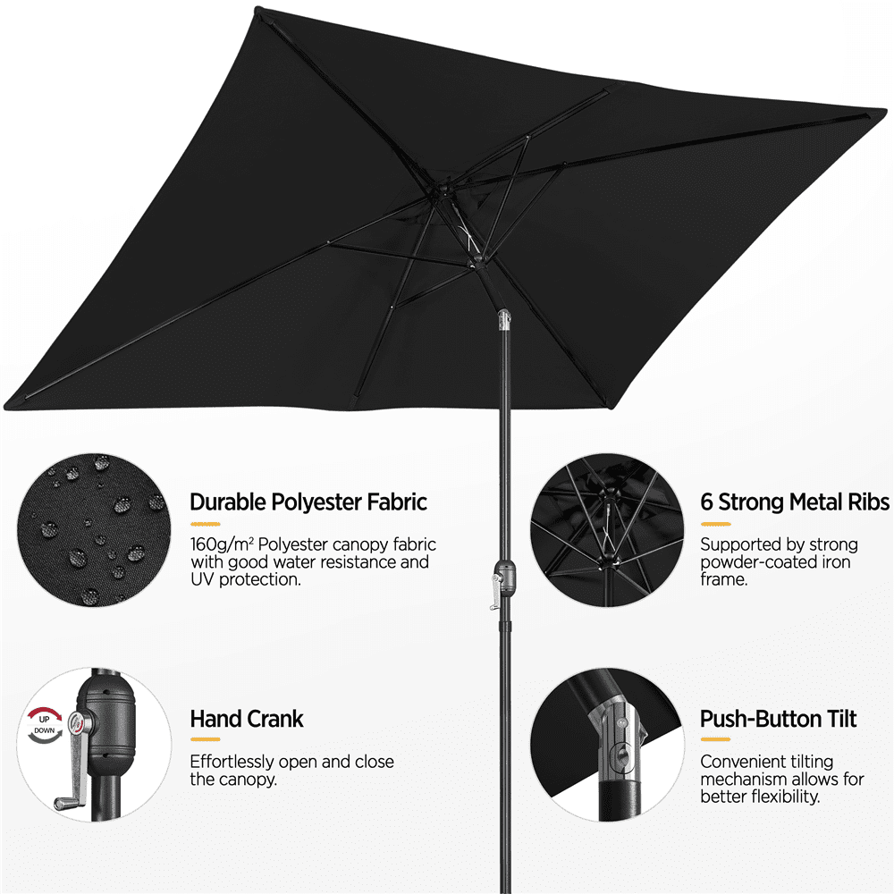 Renwick Outdoor Rectangular Patio Umbrella with Adjustable Canopy, Black