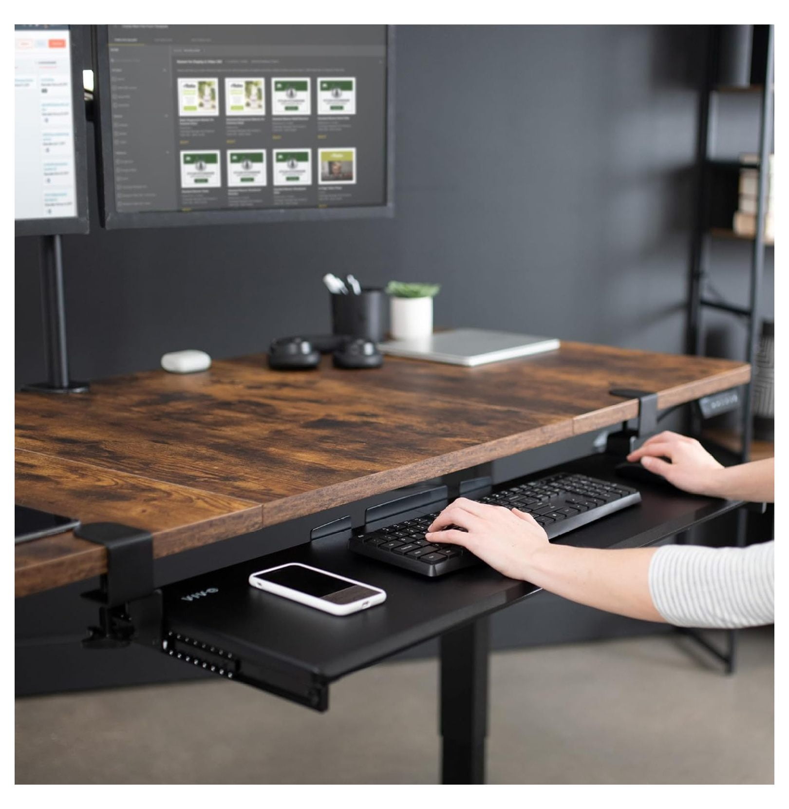 TiaGOC Extra Long Keyboard Tray Under Desk Pull Out with Extra Sturdy C Clamp Mount System 34 40 Including Clamps x 11 inch Slide Out Platform Computer Drawer for Typing Black MOUNT KB15EB
