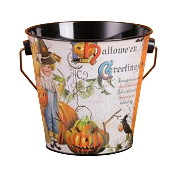Halloween Decorations,Halloween Party,1PC Random Patterns Iron Halloween Candy Buckets Pumpkin Storage Pail Halloween Candy Sorting Iron Pail Children Carry Iron Mini Pail(B 4in)