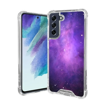 ANJ  Slim Shockproof Hybrid Case   Tempered Glass Cover for Samsung Galaxy S21 FE 5G - Purple Galaxy Stars