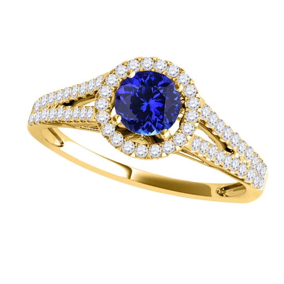 Aonejewelry 1.15 Ct. Ttw Split Shank Diamond and Tanzanite Ring In 14k Yellow Gold