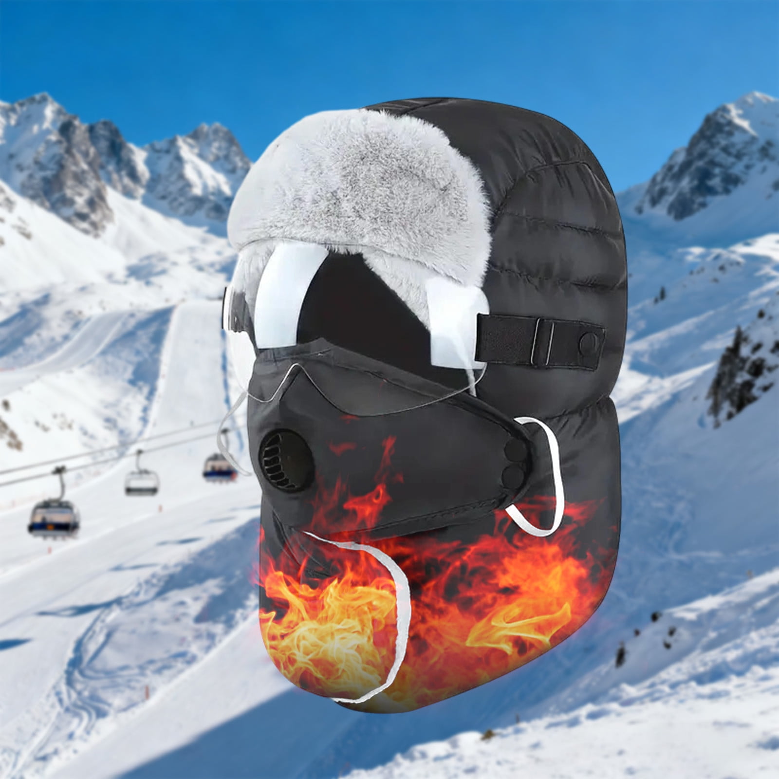 Extreme Cold Weather Hat with Detachable Face Mask & Gloves Set - Windproof Thermal Polyester for -40°C, Skiing, Snowboarding & Motorcycle Riding