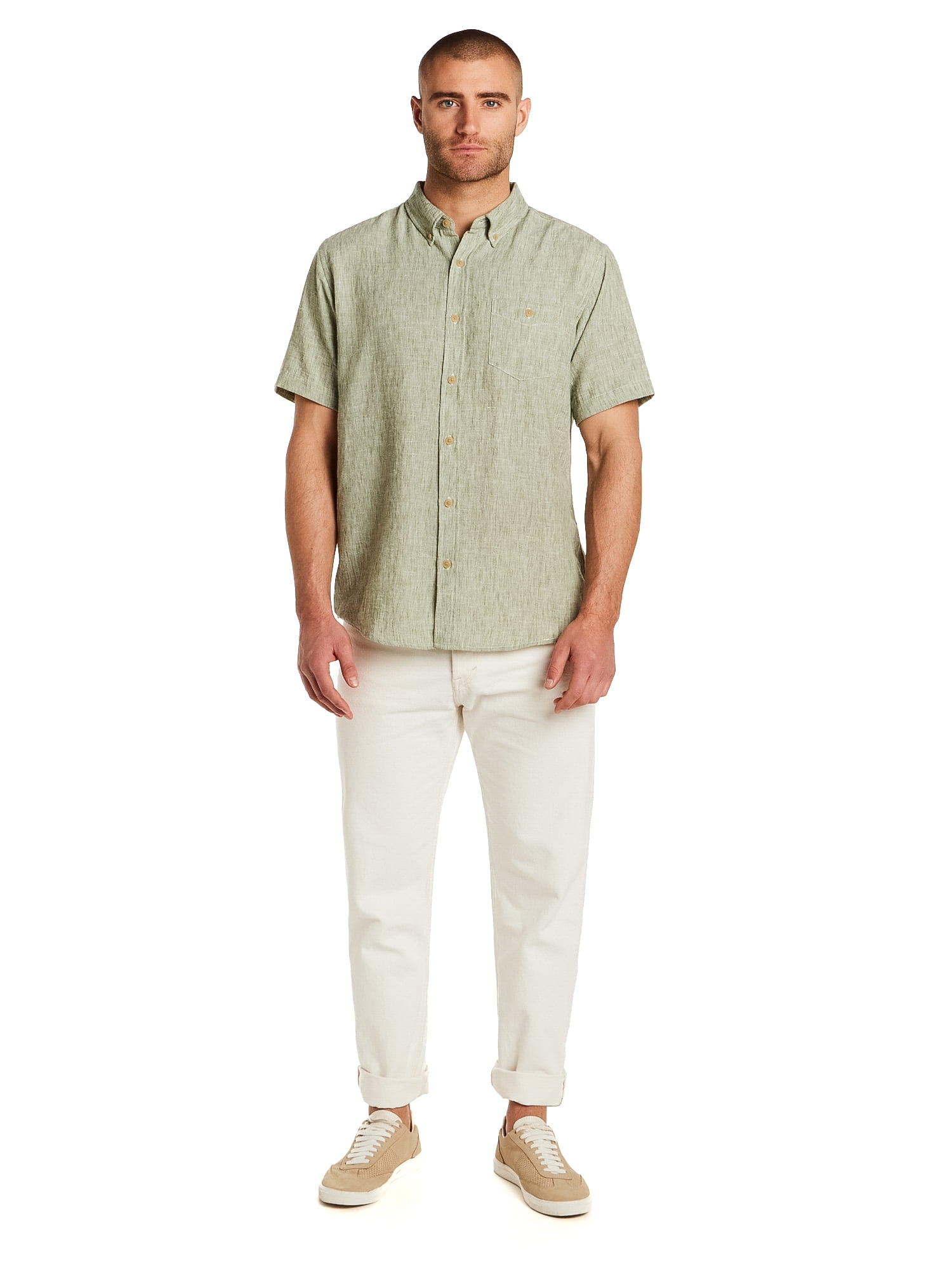 Frontier Threads Men's Short Sleeve Linen Like Button Up Shirt