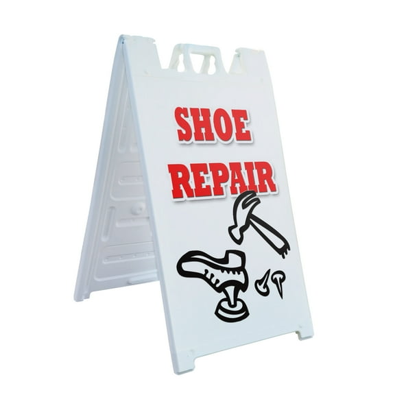 A-frame Sidewalk Shoe Repair 24" x 36" Double Sided A-Frame Sidewalk Sign, Includes 2 Plastic Inserts | Foldable Portable White Signicade Sandwich Board Signs