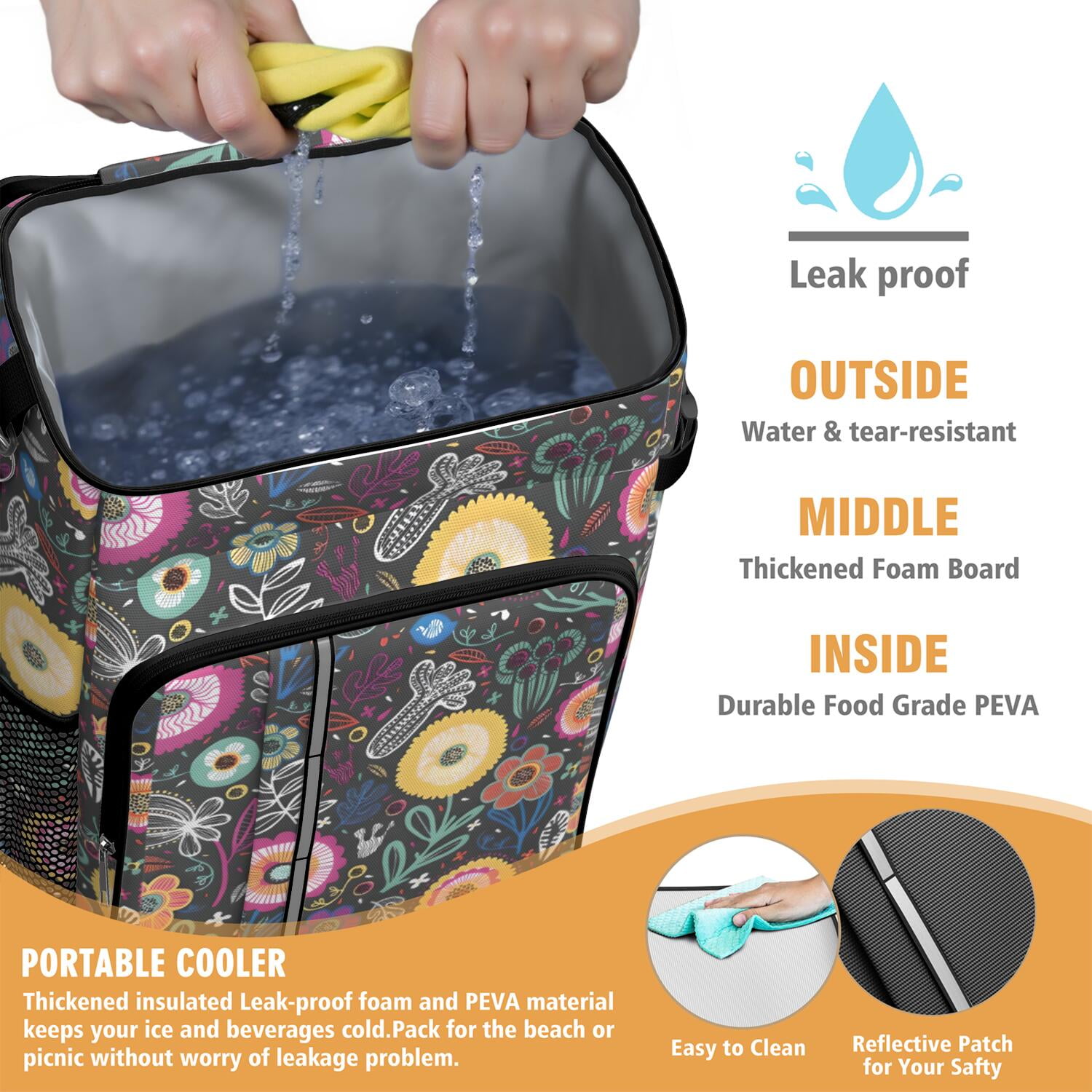 Travel Cooler Bag - Boho Bohemia Flower Camping Beer Cooler Backpack with Bottle Opener- Waterproof Insulated Picnic Backpacks - Cooler Bag for Beach