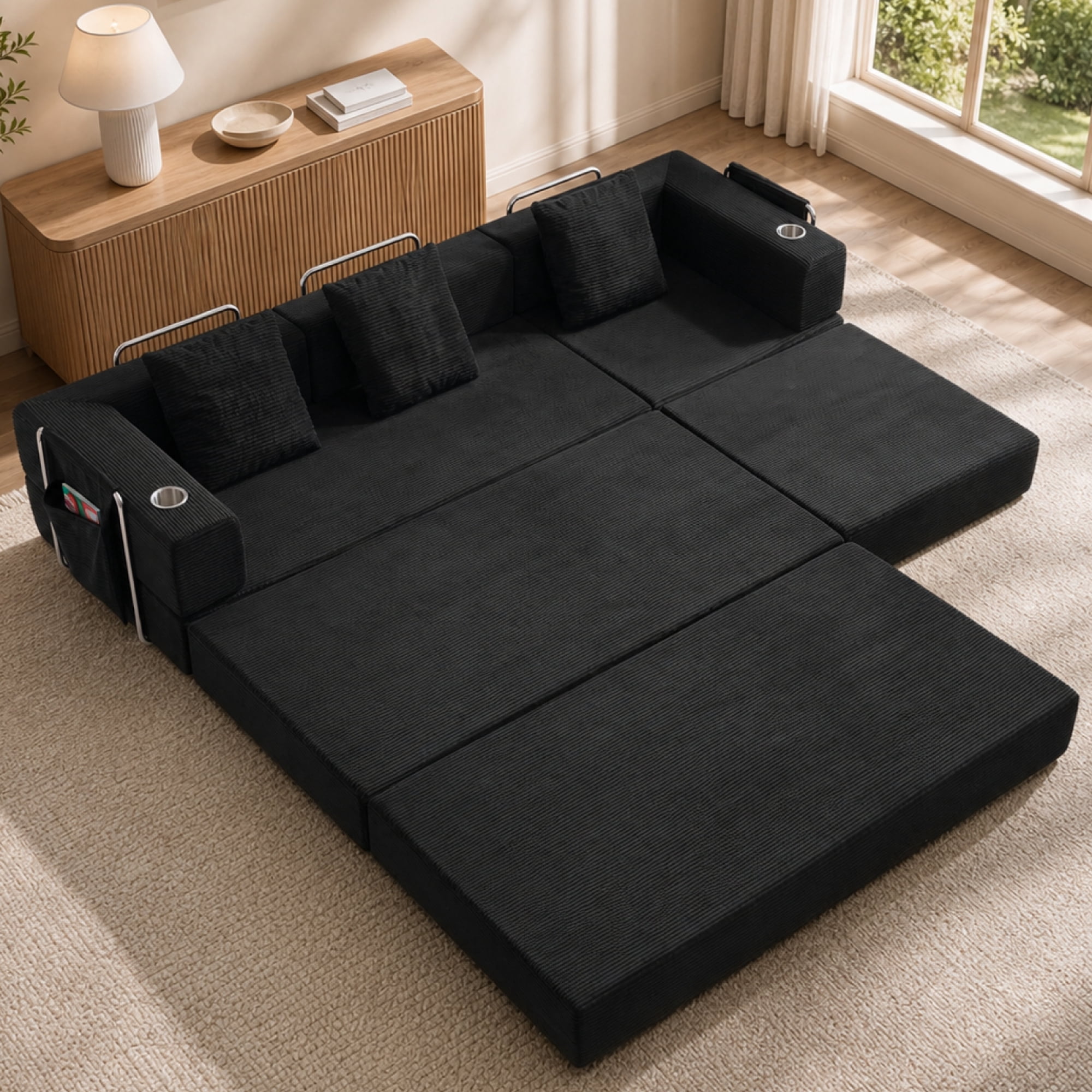 Leumius 108" Modular Sectional Sofa with L-Shape Chaise, Boneless Cloud Couch with Deep Seat for Living Room, Bedroom Black