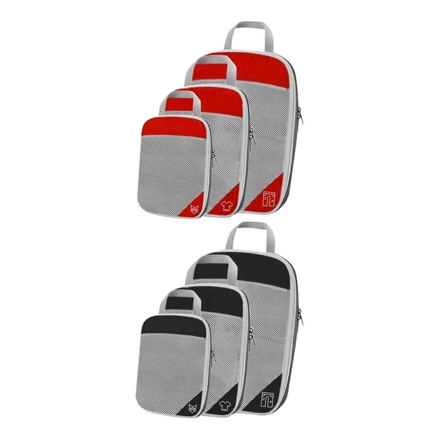 6 cubos de compresión para maletas, organizadores extensibles para viajes. negro rojo