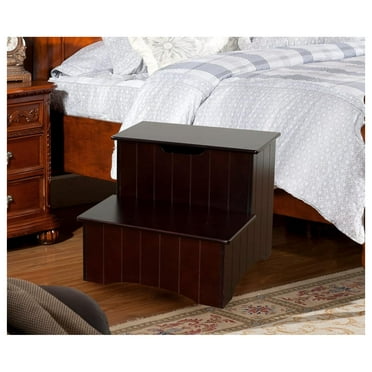 King's Brand Furniture-Wooden Stool for Adults and Kids with Storage for Bedroom, Kitchen Bathroom, Steps for High Beds, Cherry