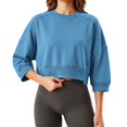 thumbnail image 5 of Naotn Women Cropped Sweatshirts Fall Trendy Crew Neck 3/4 Raglan Sleeve Solid Loose Casual Workout Pullover Tops, 5 of 7