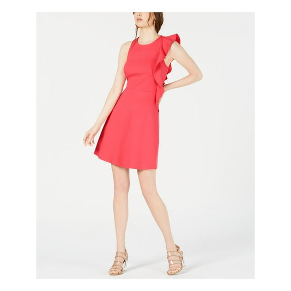 bar III Womens Asymmetrical Fit & Flare Dress, Pink, Large