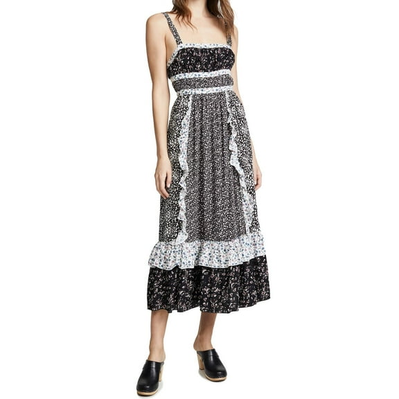 Free People Printed Yesica Maxi Dress Black Combo 10