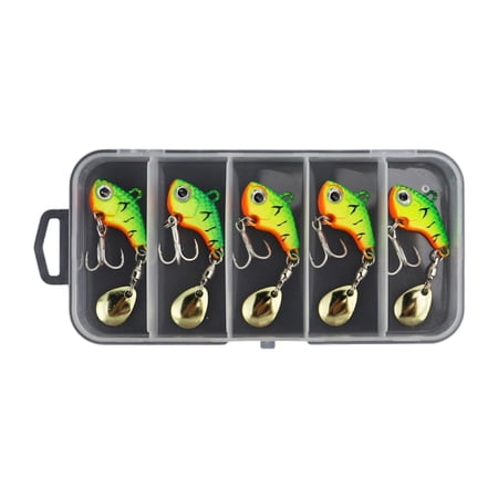 5Pcs Long Casting Fishing Lures With Hook Artificial Hard Baits Spinner Spoon Lures Rotating Metal Vib Vibration Baits