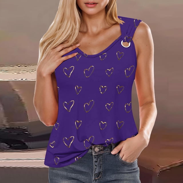 Weiqiqre Femmes Plage Mode T-Shirt Graphique Cœur Hauts Manches Courtes Col Rond Tunique T-Shirts Vêtements d'Été