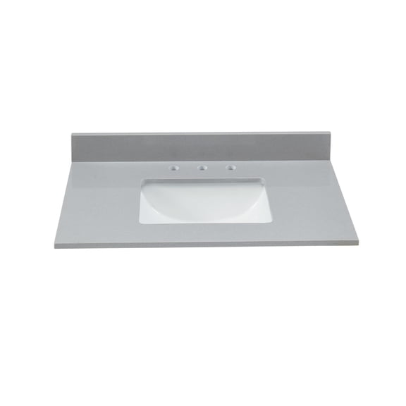 37x22 Inch Bathroom Vanity Top, Soft Gray Engineered Marble with Undermount Porcelain Sink, 0.75" Thick (¾") and 4" High Backsplash, Pre-Drilled 8" Widespread Faucet Holes