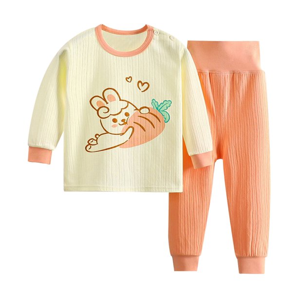 Gibobby Conjunto de dos piezas de sudadera y pantalón para niños Pantalones de cintura alta de primavera + Camiseta con patrón de dibujos animados lindo(Naranja, 6-12 Meses)