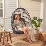 RADIATA Patio Hanging Egg Chair Without Stand, Foldable 5 Thick Cushion Wicker Rattan Egg Swing Chair, Indoor Outdoor Patio Porch Balcony Chair for Ceiling Tree Pergola Hanging, 350 lb, Dark Gray