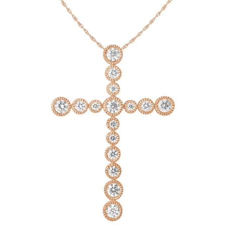 .50 Carat Round Diamonds Cross Pendant in 10 Karat Rose Gold