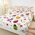 thumbnail image 3 of jejeloiu Colorful Kawaii Ladybug Queen Sheet Sets,Multyicolor Flower Floral Flat Sheet,Rustic Farmhouse Cabin Queen Fitted Sheet For Children,Luxury Bedroom Decor,4-Piece, 3 of 7