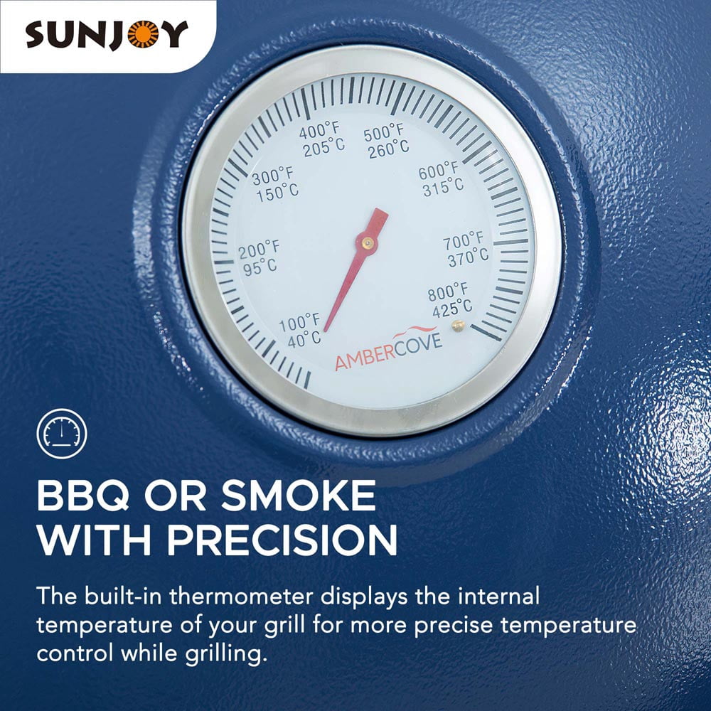 SUNJOY 20 inch Charcoal Grill, Egg-shaped Outdoor Grill with Pizza Stone, Ultimate BBQ Grill and Smoker with Wheels, Navy