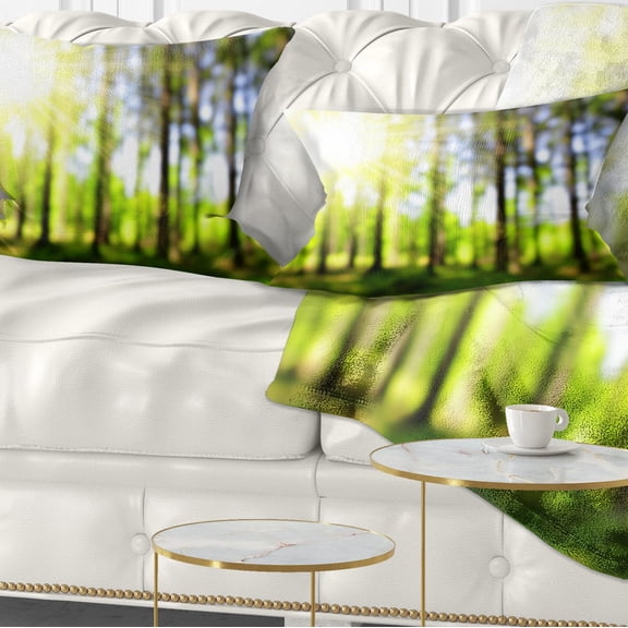 Designart Green Bokeh in the Forest - Landscape Printed Throw Pillow - 12x20