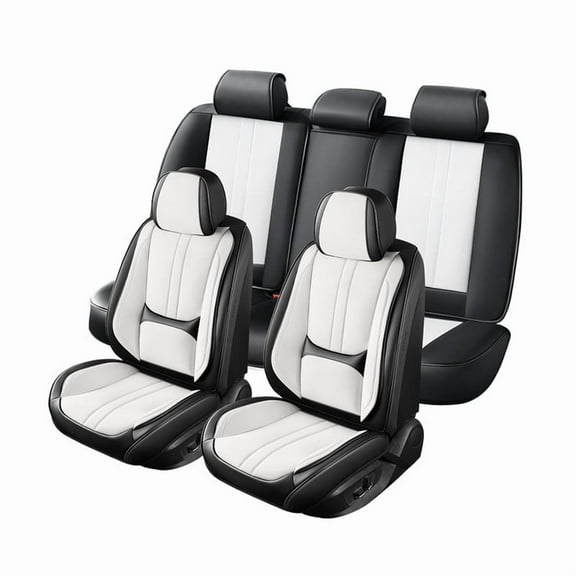 Car Seat Covers Full Set for Nissan Titan 2003-2025,Breathable Nappa Leather Luxury Automotive Interior Accessories with Lumbar Support Black and White