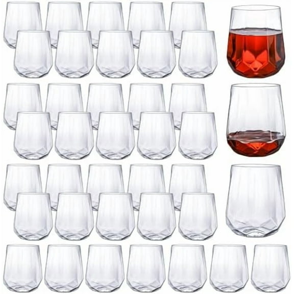 40-Pack Plastic Stemless Wine Glasses, 12 Oz Unbreakable Plastic Drinking Cups for Home, Office, Bars, Wedding, Party, Clear