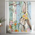 thumbnail image 5 of Happy Easter Shower Curtain, 48" x 72", Bunny Floral Egg Trees Blue Green Wood Grain Waterproof Bathroom Curtain Washable Shower Curtain Set with 12 Hooks, 5 of 9