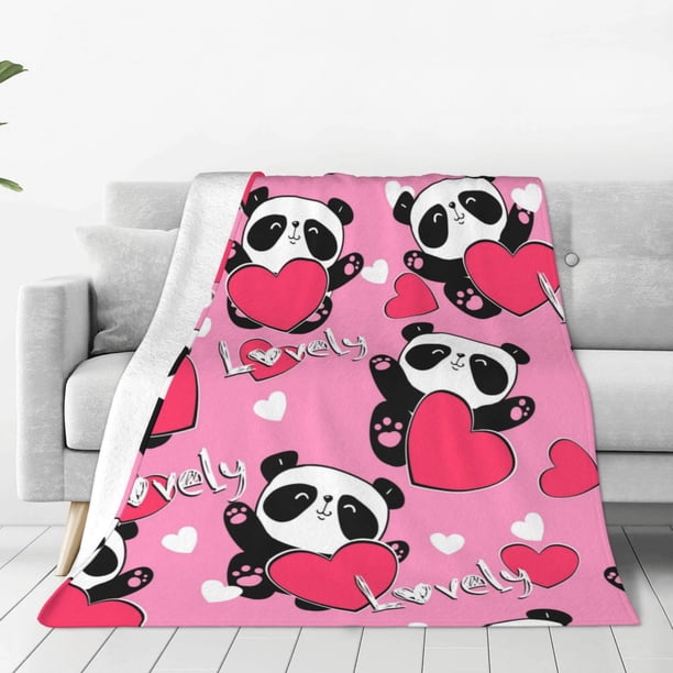 Balery Panda Heart Valentine Pink Manta de Felpa Suave y Acogedora – Cobija de Franela Aterciopelada para Cama, Lavable y Cálida para Sofá, Mascotas, Transpirable-50"x40"