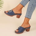 thumbnail image 5 of Dakaela Leather Slide Sandals for Women Chunky Heel Dressy Shoes Casual Wedding Party Pumps Blue 7, 5 of 7