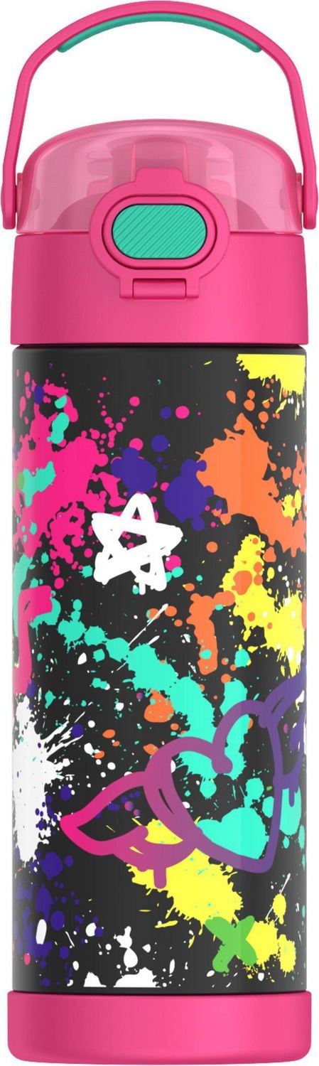 Thermos Kids Stainless Steel Vacuum Insulated Funtainer Water Bottle with Spout Lid, 470 ml, Grafitti Pink