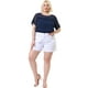 thumbnail image 3 of Plus Size Blouse for Women's Top T Shirt Contrast Panel Dots Summer Short Sleeve Blouse Navy Blue 2X, 3 of 7