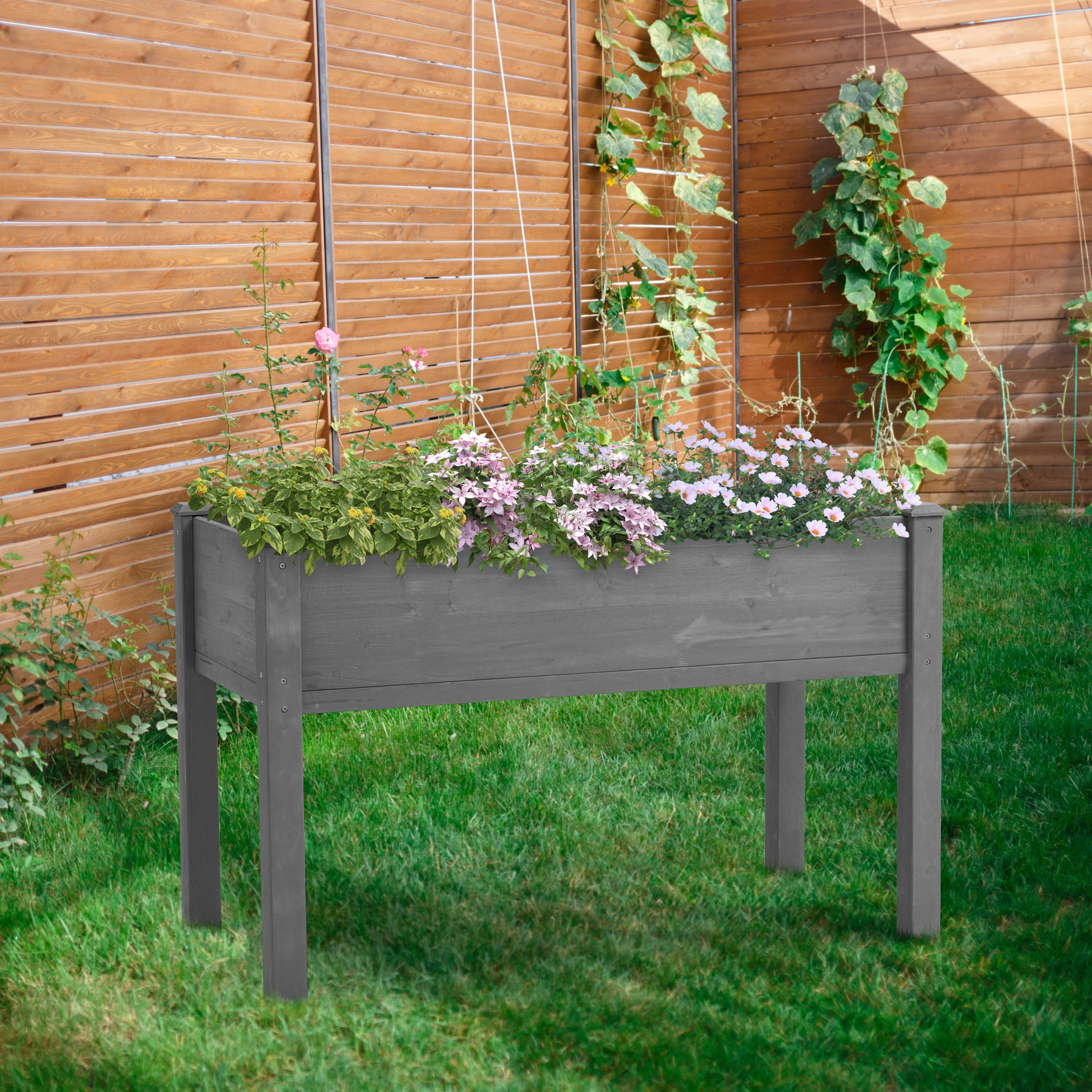 Seizeen Raised Garden Bed Clearance, 40x20x31in Elevated Planter Box with Legs, Linner, Wooden Raised Bed for Outdoor Gardening, Gray