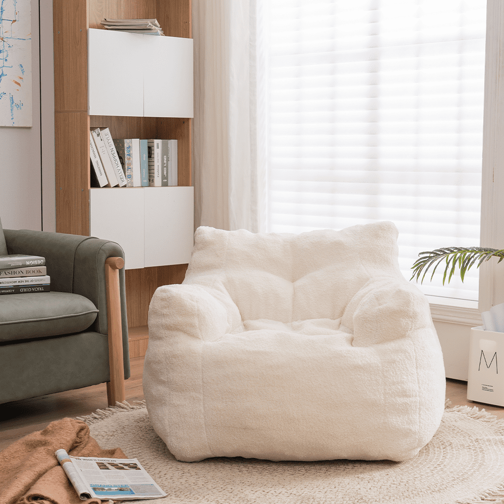 Sesslife Sofa Cover Large Bean Bag Chairs Seat, Couch Sofa Cover Indoor For Adults Kids, 37"x18.9"x27.56", White