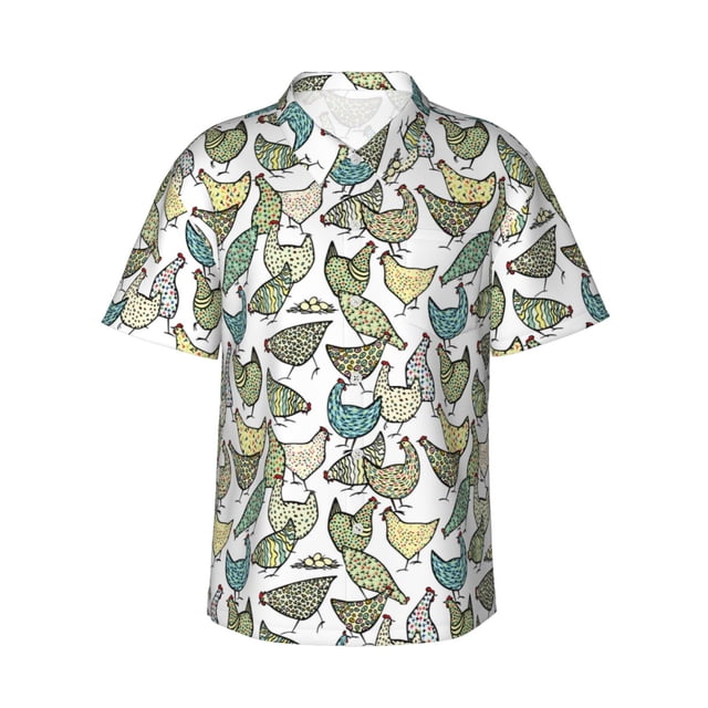 Balery Funny Chicken Camisas hawaianas de manga corta para hombre, camisas playeras de corte holgado, camisas de vacaciones con botones,Small