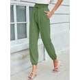 thumbnail image 2 of Chiclily Womens Elastic High Waist Pants Drawstring Work Trousers Joggers Trendy Harem Pants with Pockets, Olive Size 2XL, 2 of 8