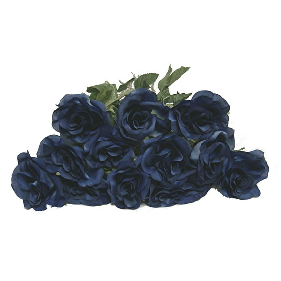 Denim Blue Garden Rose 24in Artificial Polysilk Faux Fake Open Bloom Flower Long Stem for Craft Home Outdoor Bouquet Arrangement Ceremony Wedding Arch Floral Wall Aisle Decor (Blue, Set of 2 Dozen)