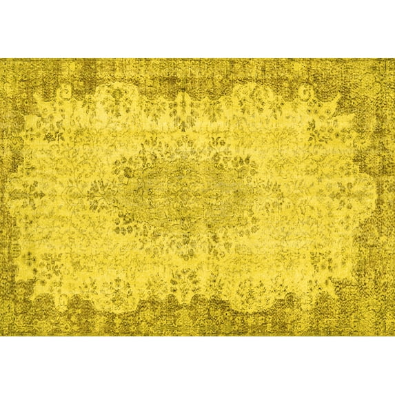 Ahgly Company Machine Washable Indoor Rectangle Persian Yellow Traditional Area Rugs, 6' x 9'