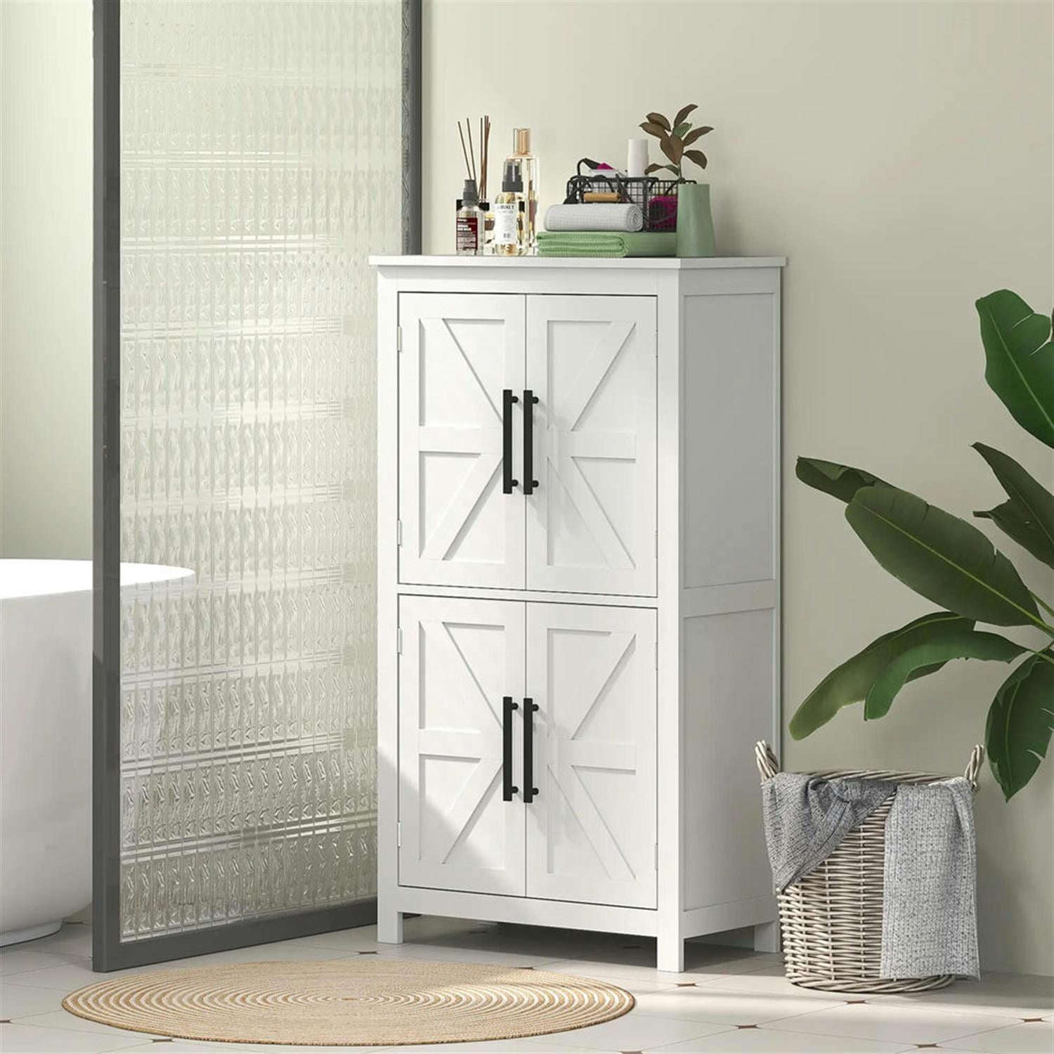 Demi Bonn 43" Farmhouse Bathroom Floor Cabinet, Freestanding Storage Cabinet with Adjustable Shelf and 4 Doors, for Living room, Entryway, Kitchen, White