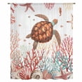 thumbnail image 2 of Brown Turtle Coastal Sheer Curtains 45 Inches Long, Summer Beach Nautical Coral Shells Ocean Light Filering Curtains, Breathable Simi Curtain Privacy Drapes for Kitchen Bathroom Window Treatment, 2 of 9